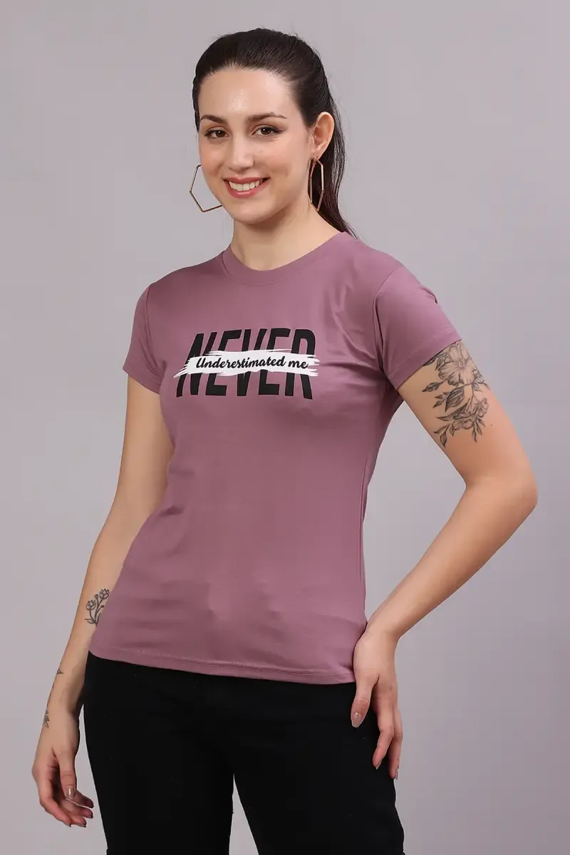 Cotton Lycra Typographic Print T-Shirt for Women 017853XXLMAU