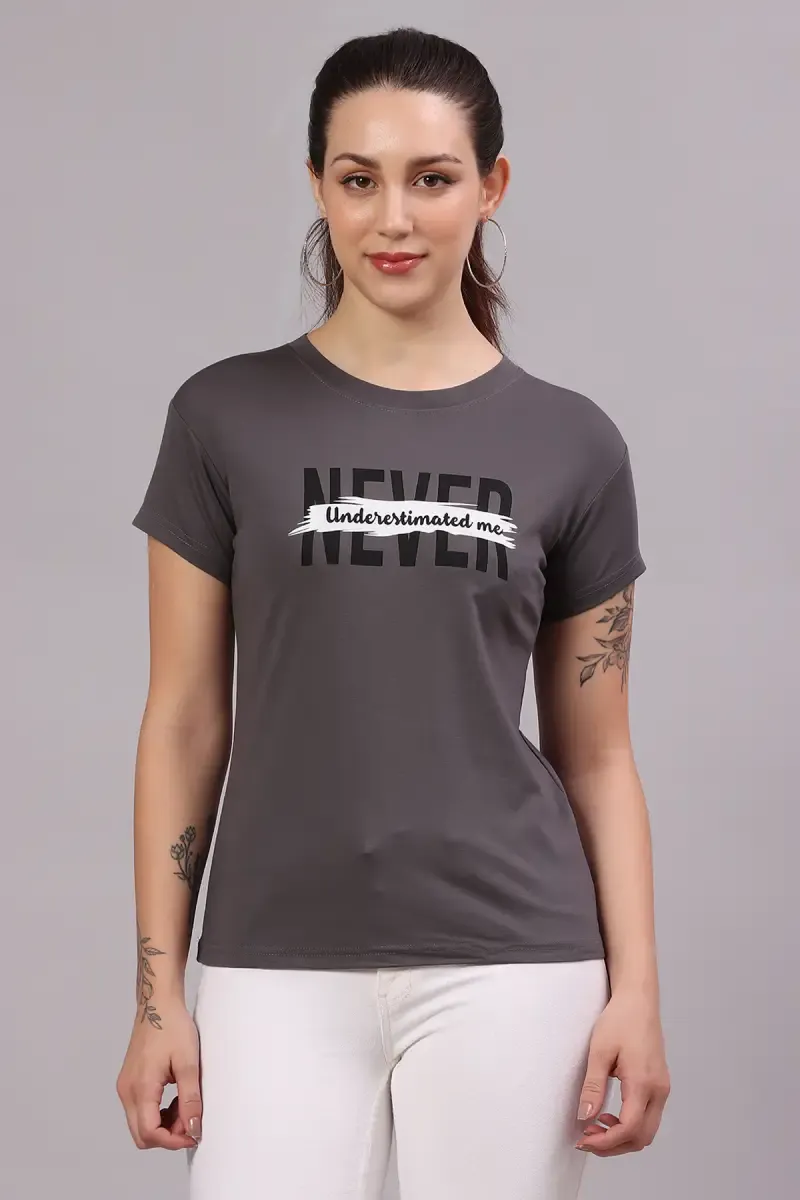Cotton Lycra Typographic Print T-Shirt for Women 017853XXLGRE