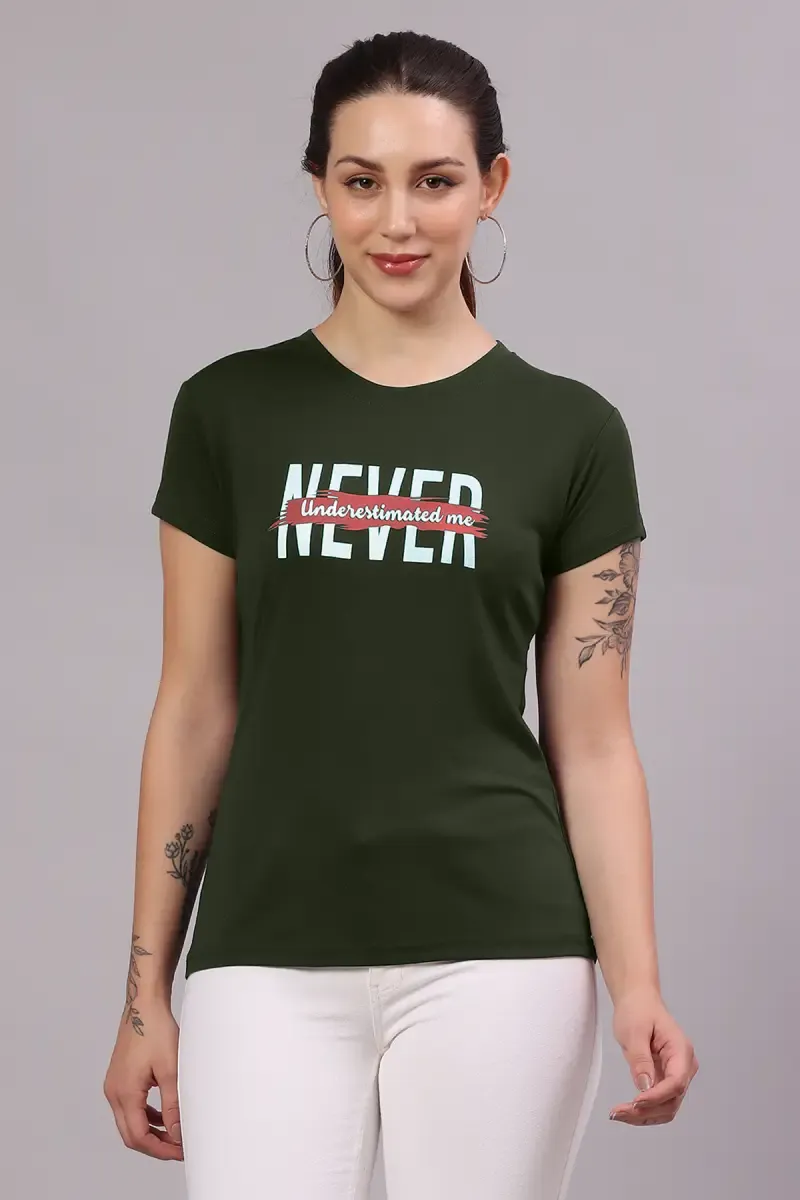 Cotton Lycra Typographic Print T-Shirt for Women 017853LDARGRE