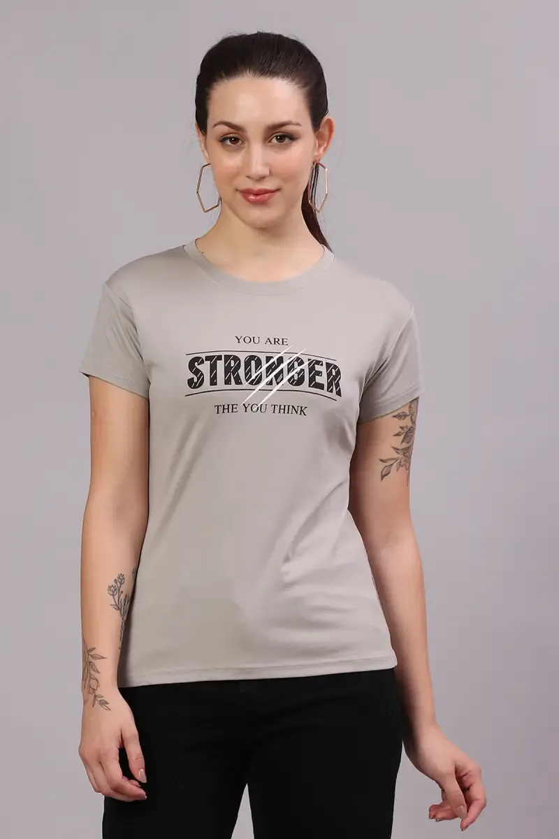 Cotton Lycra Typographic Print T-Shirt for Women 017854XXLLIGGRE