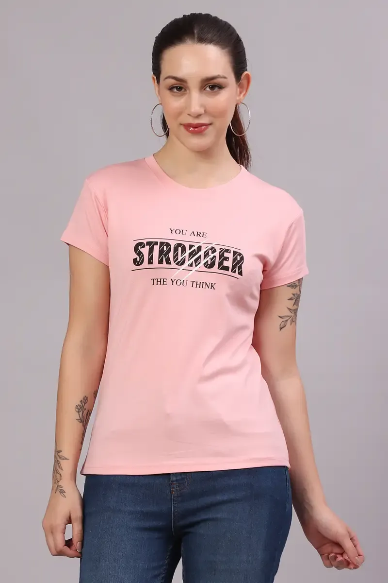 Cotton Lycra Typographic Print T-Shirt for Women 017854XXLPEA