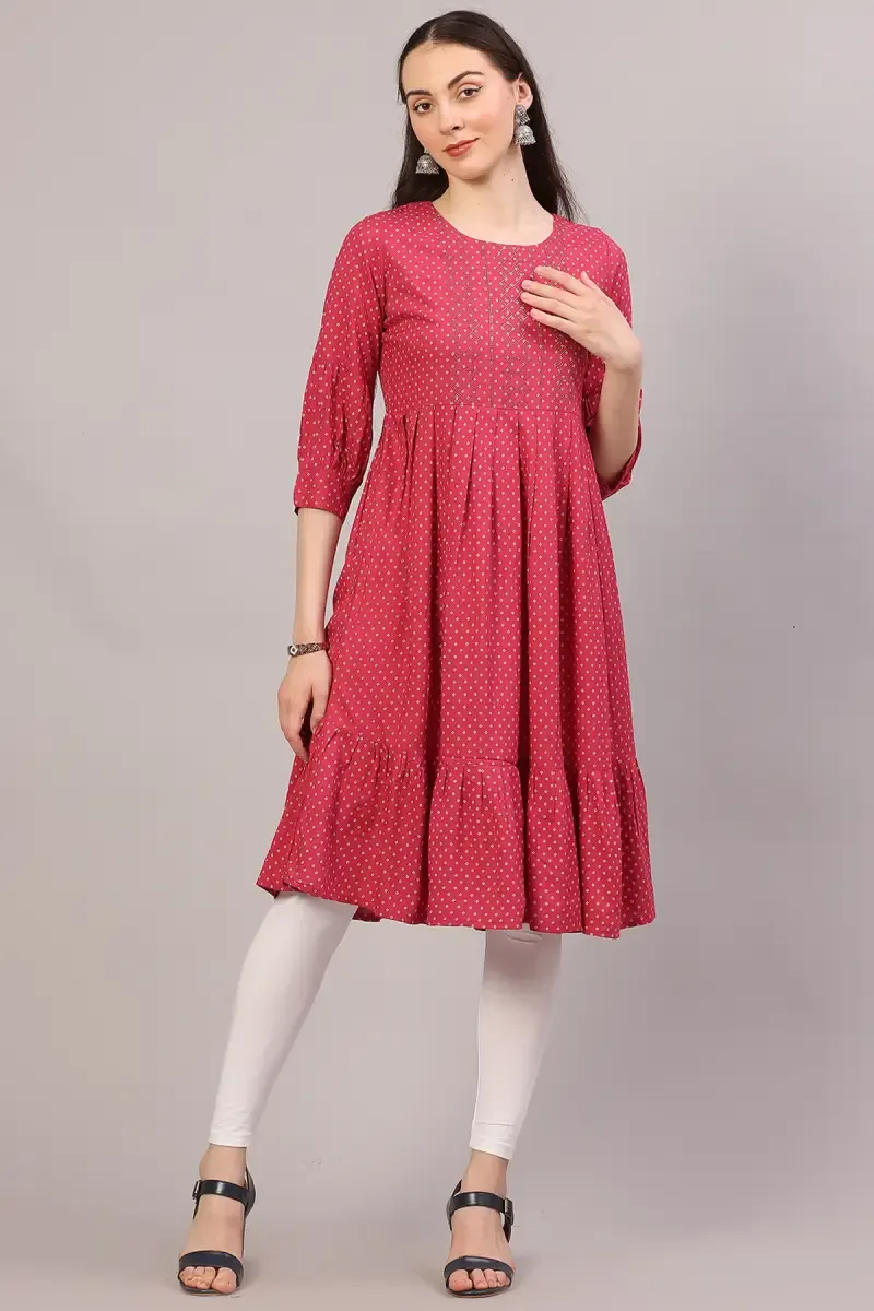 Rayon Printed Kurti for Women  017857XLPIN - Pink kurti - XL kurti