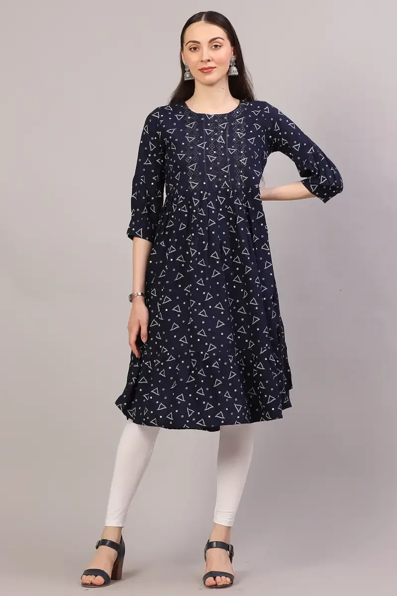 Rayon Printed Kurti for Women  017865MNAVBLU