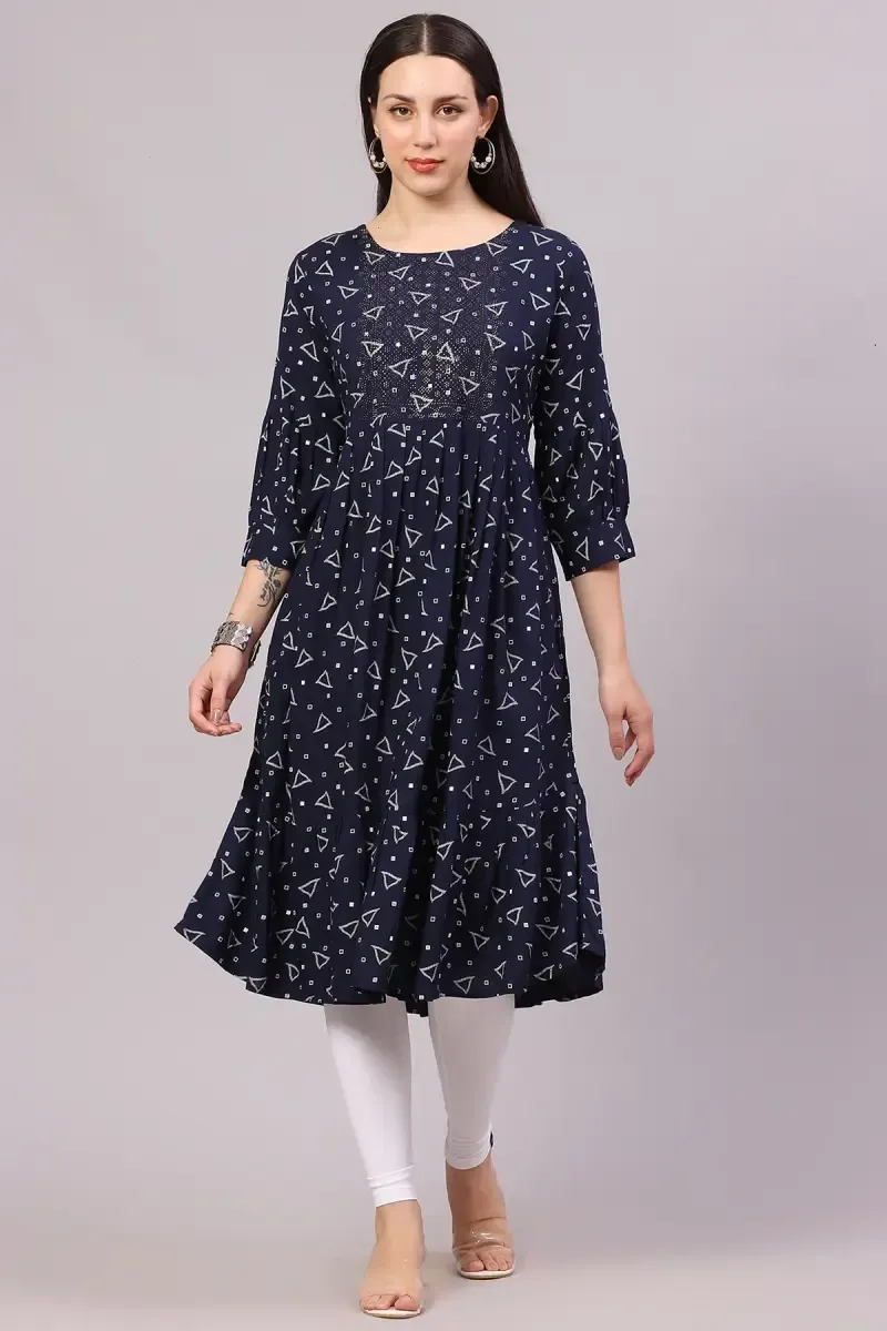 Rayon Printed Kurta for Women  017869XLNAVBLU