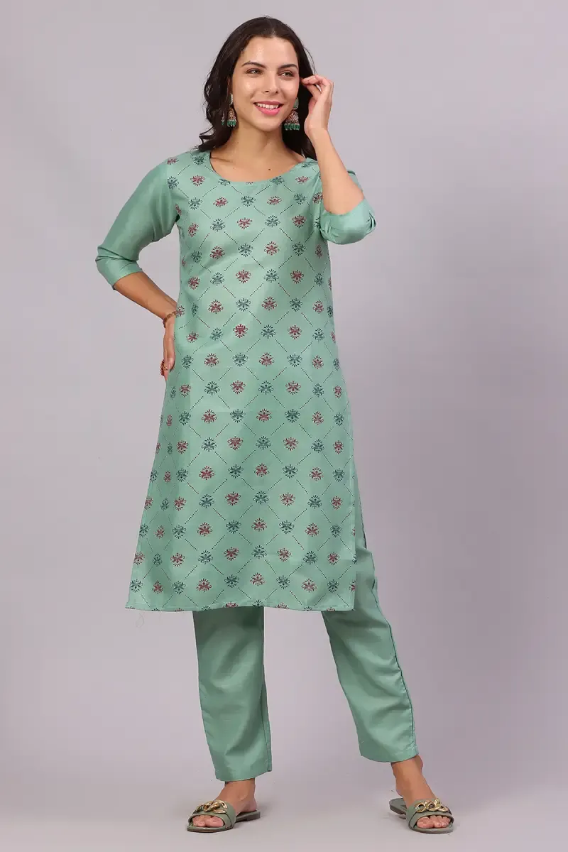 Cotton Printed Kurti with Pant Set for Women  017889XLGRE