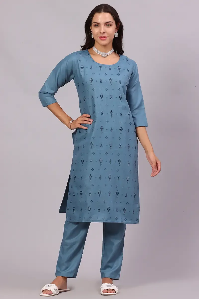 Cotton Printed Kurta with Pant Set for Women
