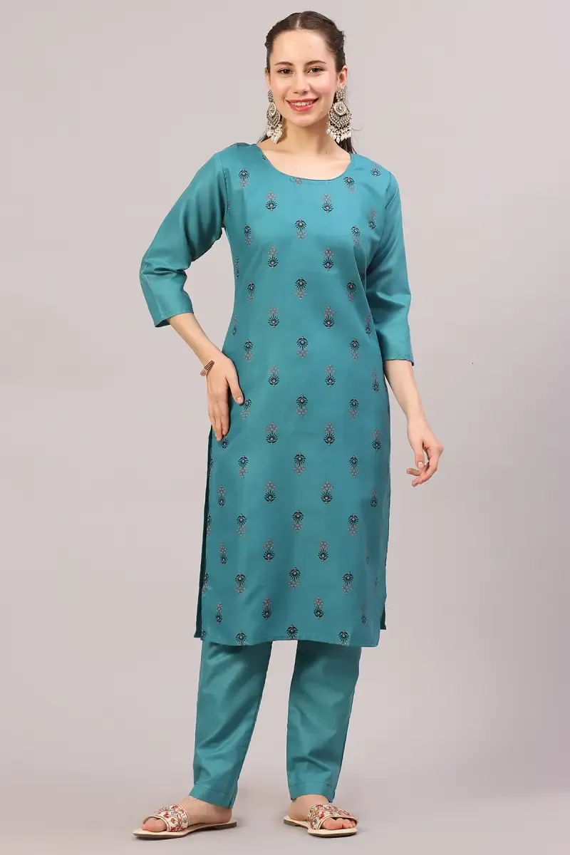 Cotton Printed Kurti with Pant Set for Women