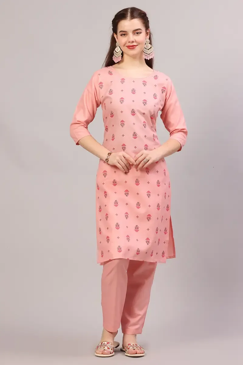 Cotton Printed Kurti with Pant Set for Women  017923XXLBABPIN