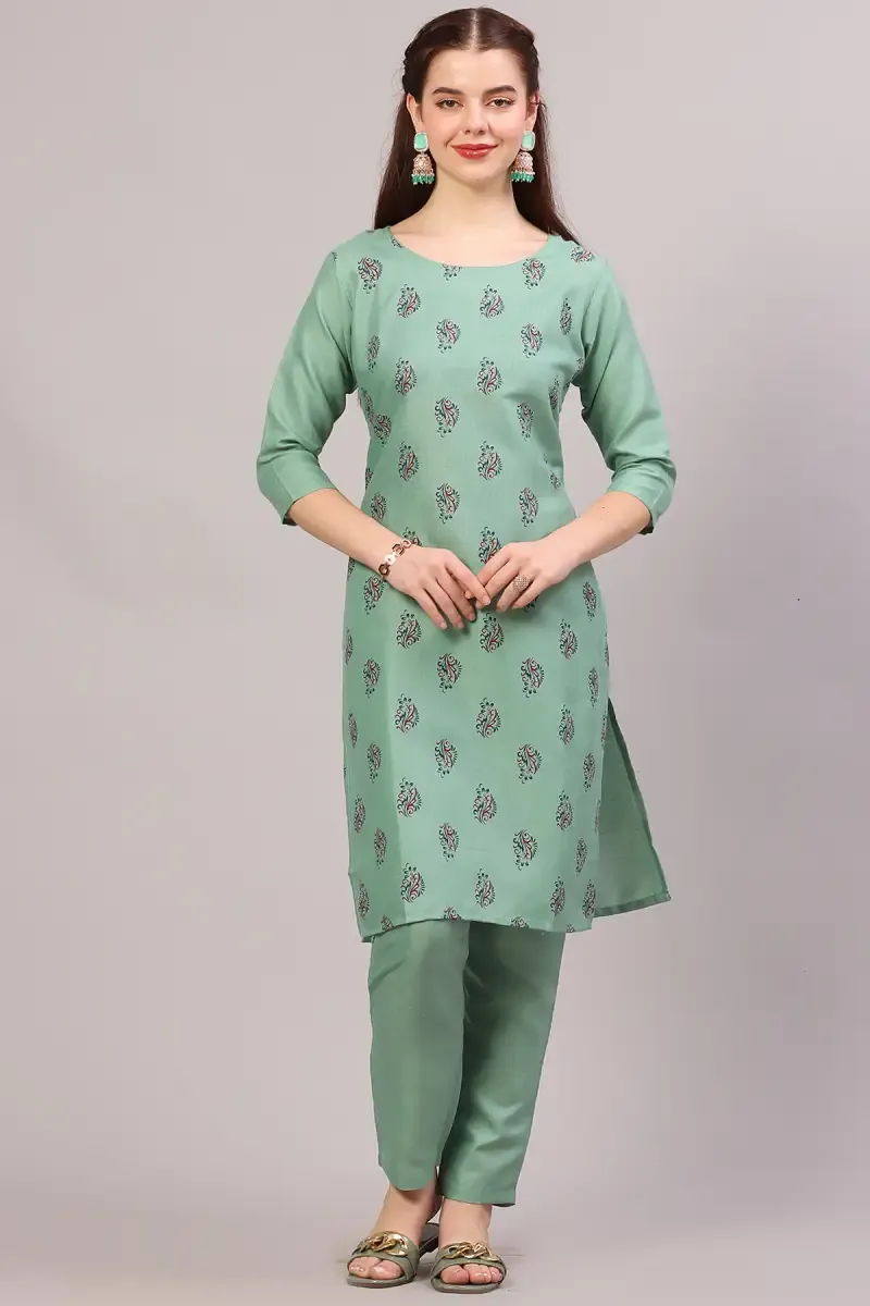 Cotton Printed Kurti with Pant Set for Women  017924XLGRE