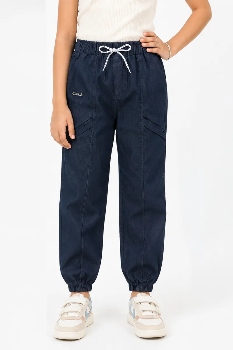 Girl's Denim Solid Jogger Pant 01792634YRSNAVBLU