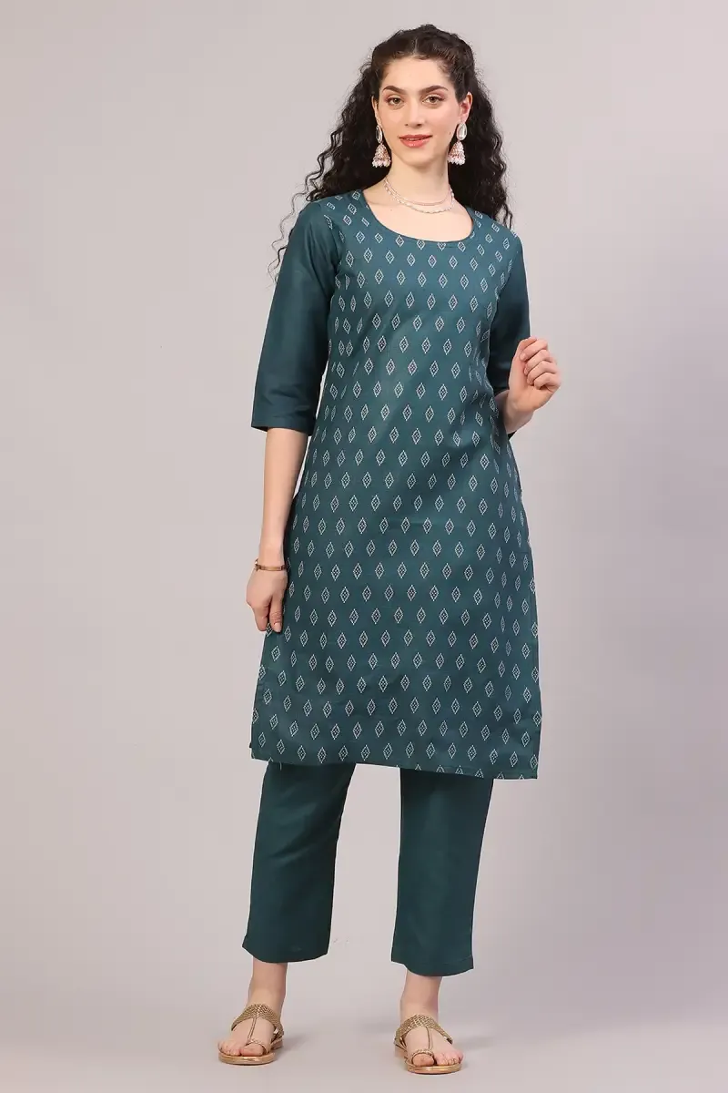 Cotton Printed Kurti with Pant Set for Women  017927XXLGRE