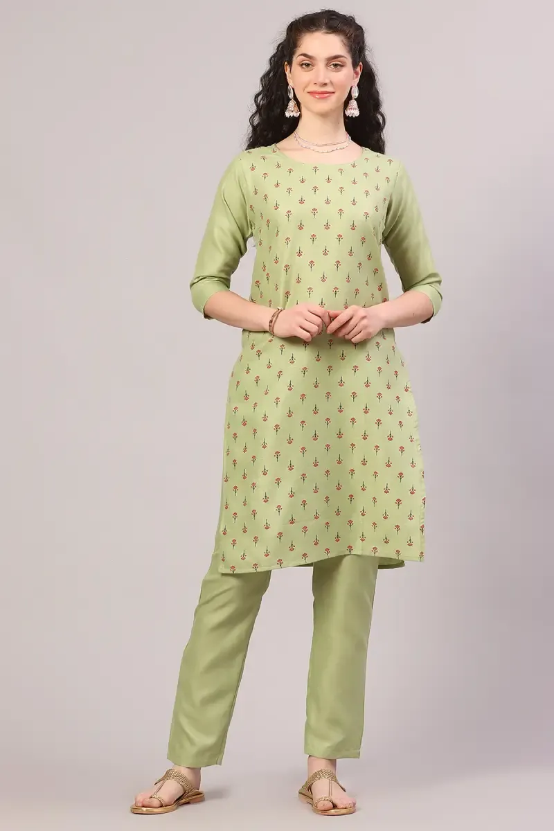 Cotton Printed Kurti with Pant Set for Women 017932XXLGRE