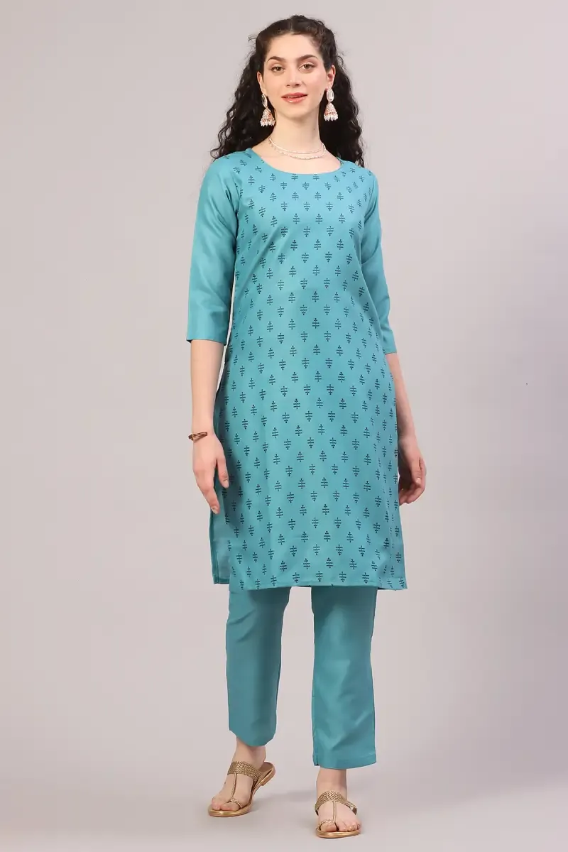 Cotton Printed Kurti with Pant Set for Women  017933MTUR