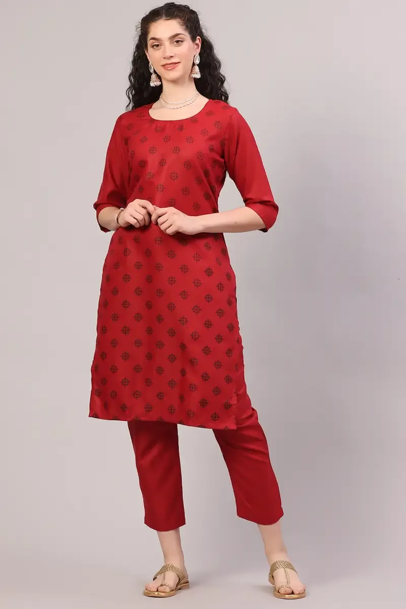Cotton Printed Kurta with Pant Set for Women 017936XLMAR