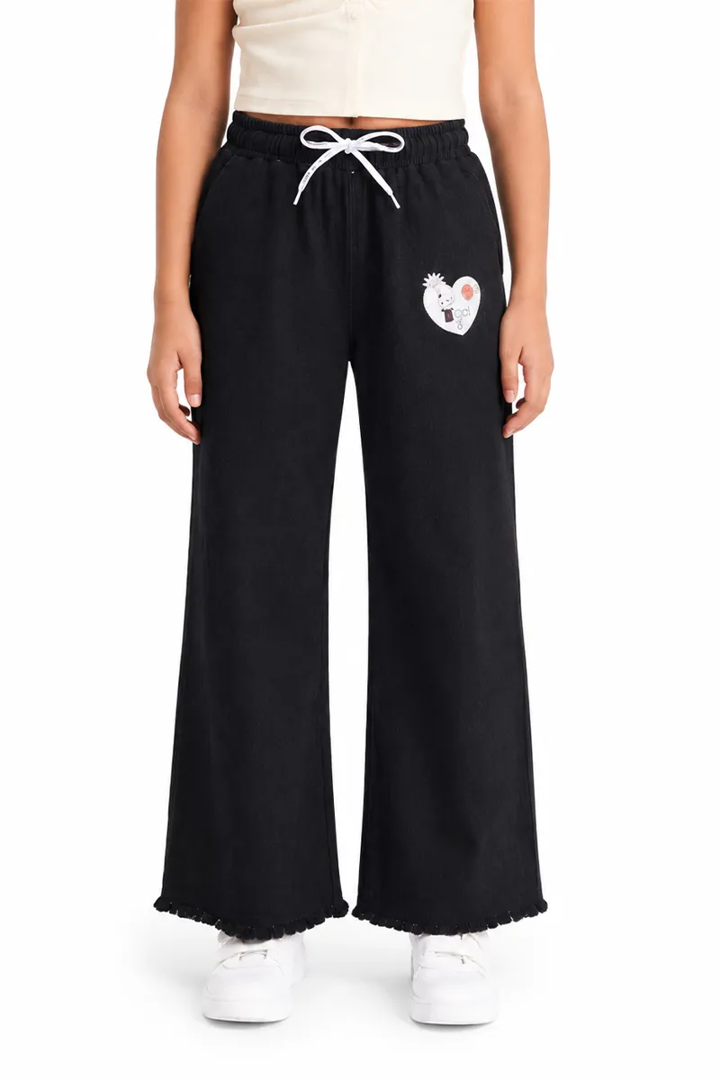 Denim Solid Palazzo Pant for Girls 017950BLA910YRS
