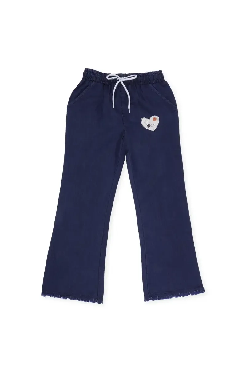 Denim Solid Palazzo Pant for Girls