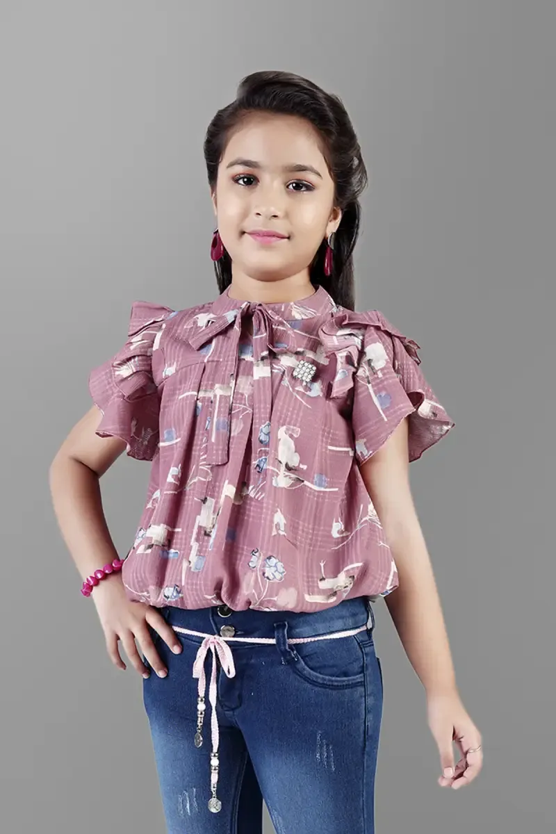 Girl's Georgette Printed Tunics (5 - 17 Yrs) 0179561516YRSDUSPIN