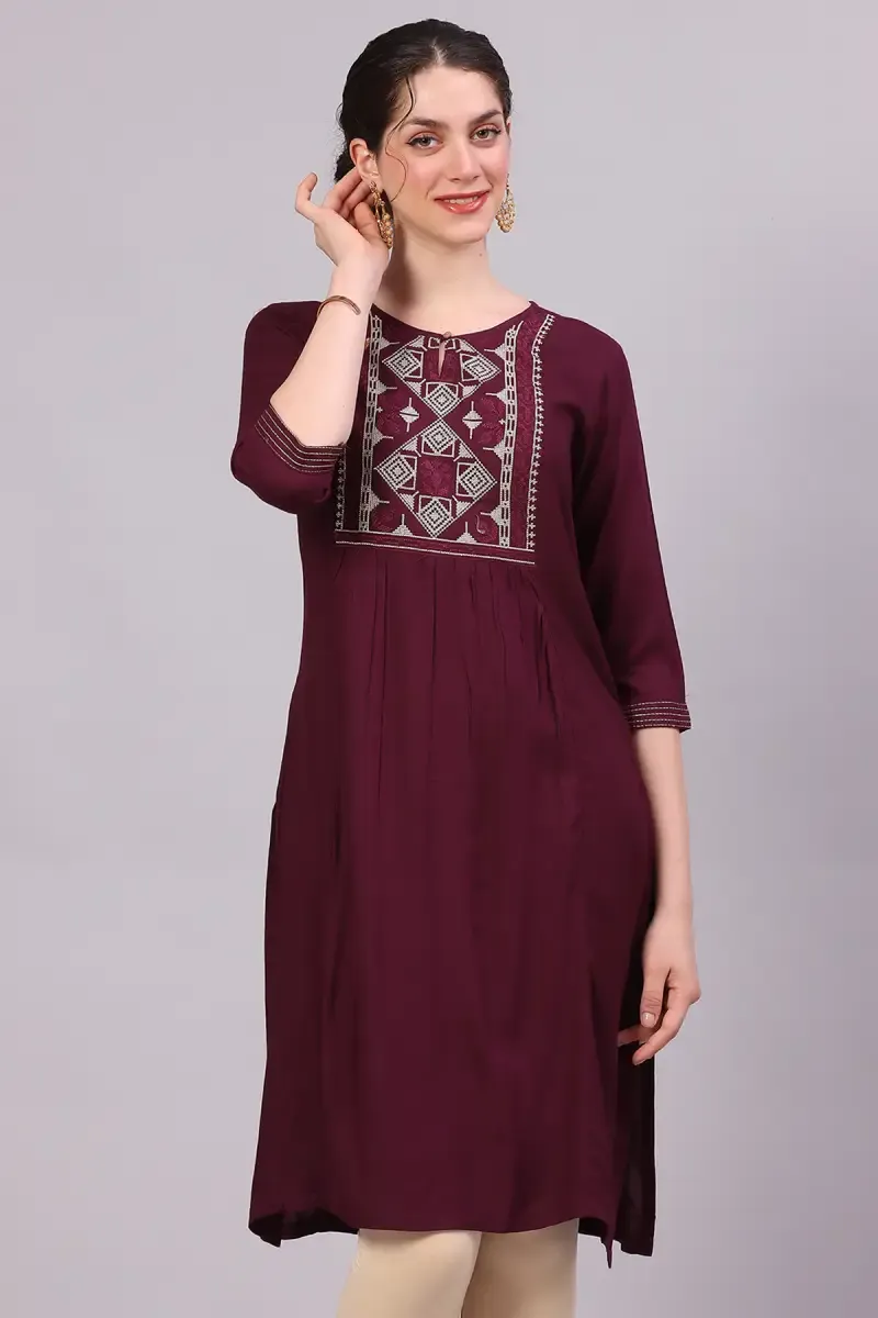 Rayon Embroidered Kurti for Women