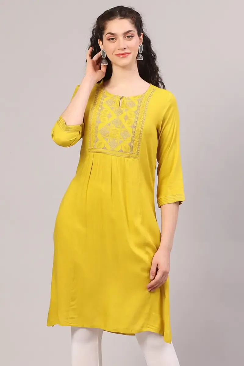Rayon Embroidered Kurti for Women