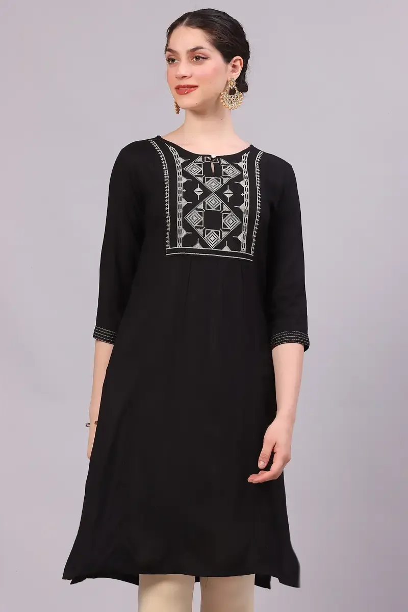 Rayon Embroidered Kurti for Women