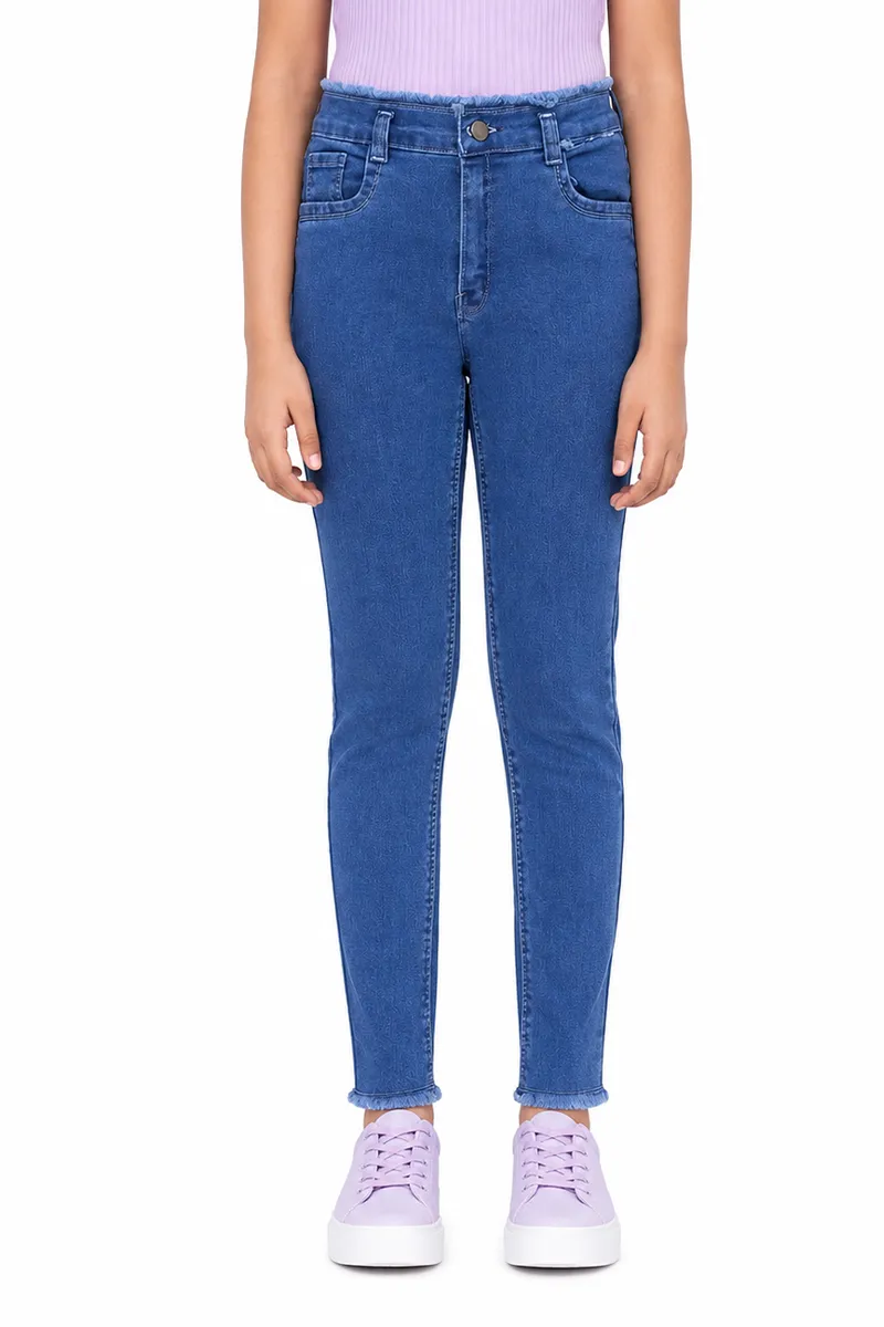 Girl's Denim Solid Stretchable Jeans 01802356YRSBLU