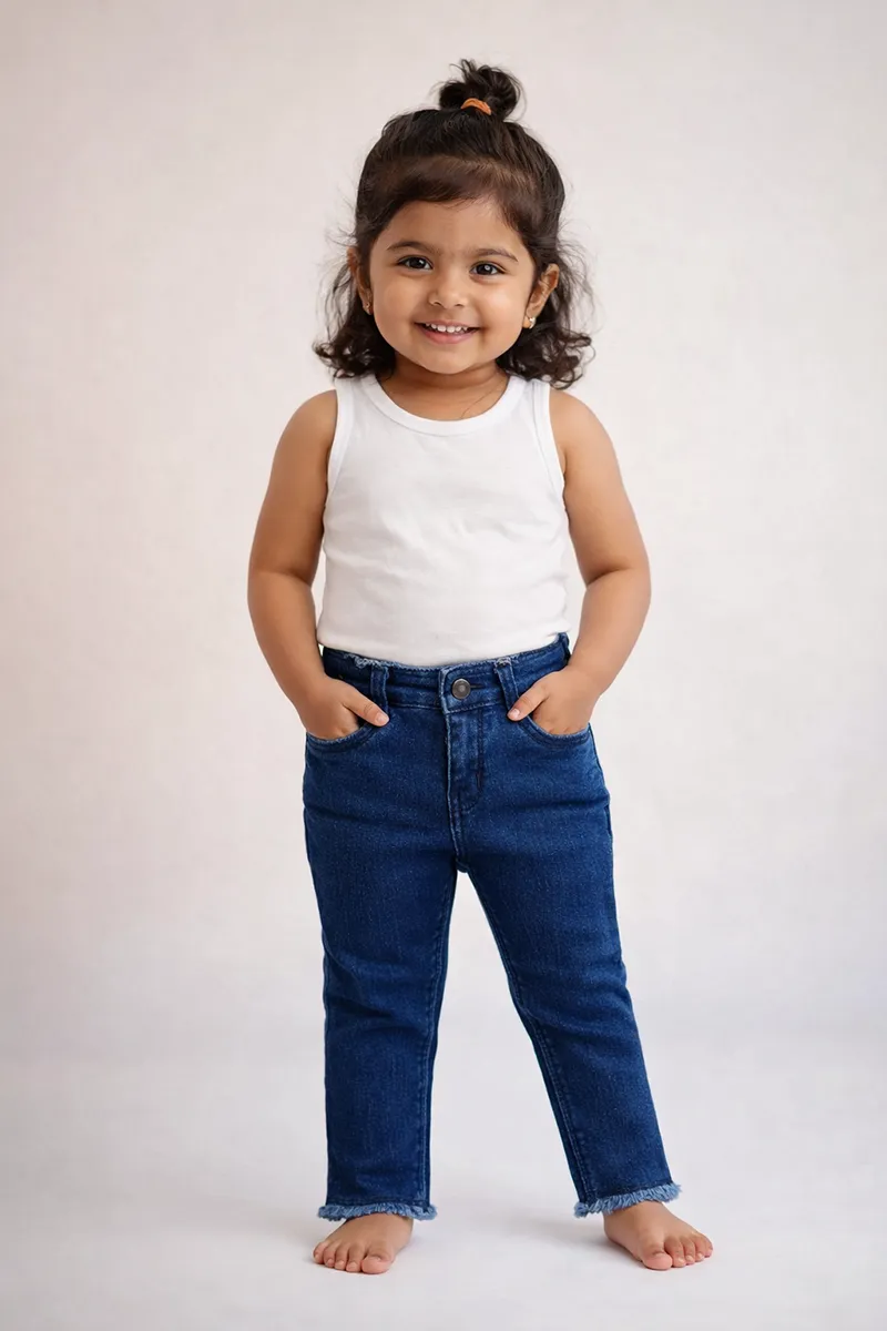 Girl's Denim Solid Stretchable Jeans 0180231112YRSDARBLU