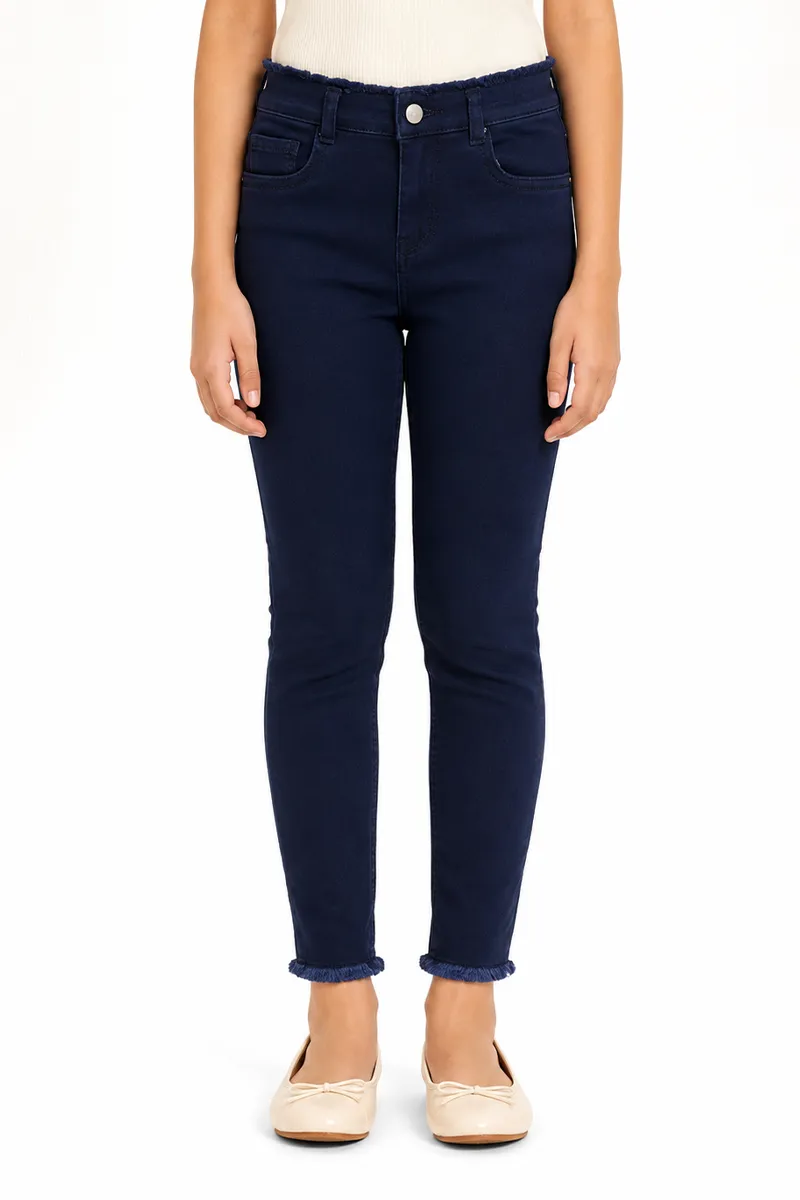Girl's Denim Solid Stretchable Jeans 01802356YRSNAVBLU