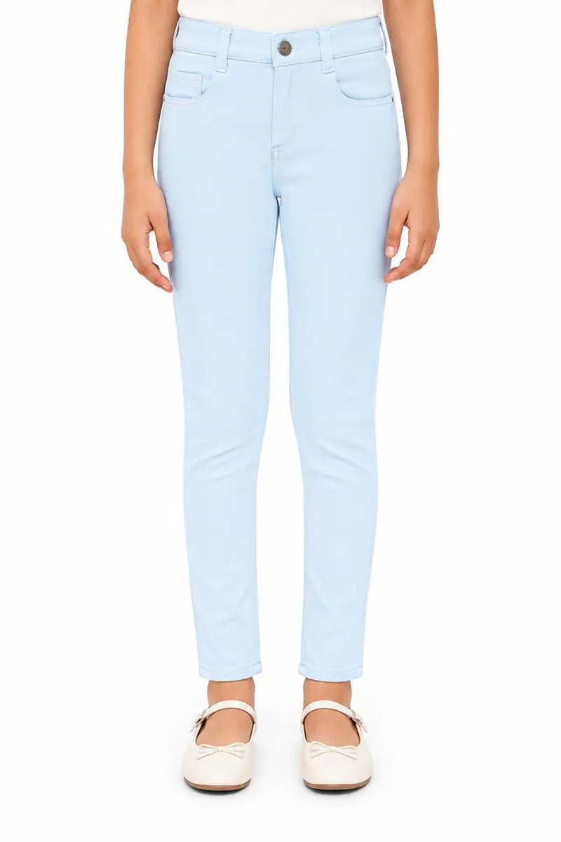 Girl's Denim Solid Stretchable Jeans 01802378YRSSKYBLU