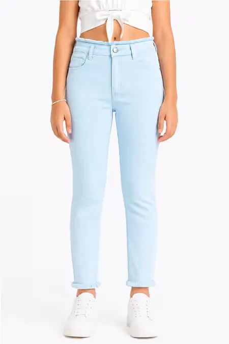 Girl's Denim Solid Stretchable Jeans 018023910YRSSKYBLU