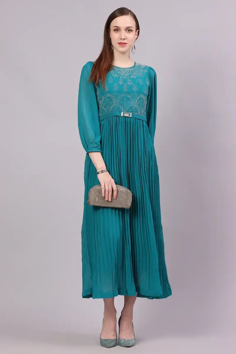 Chiffon Sequined Flared Gown for Women 018024LTUR