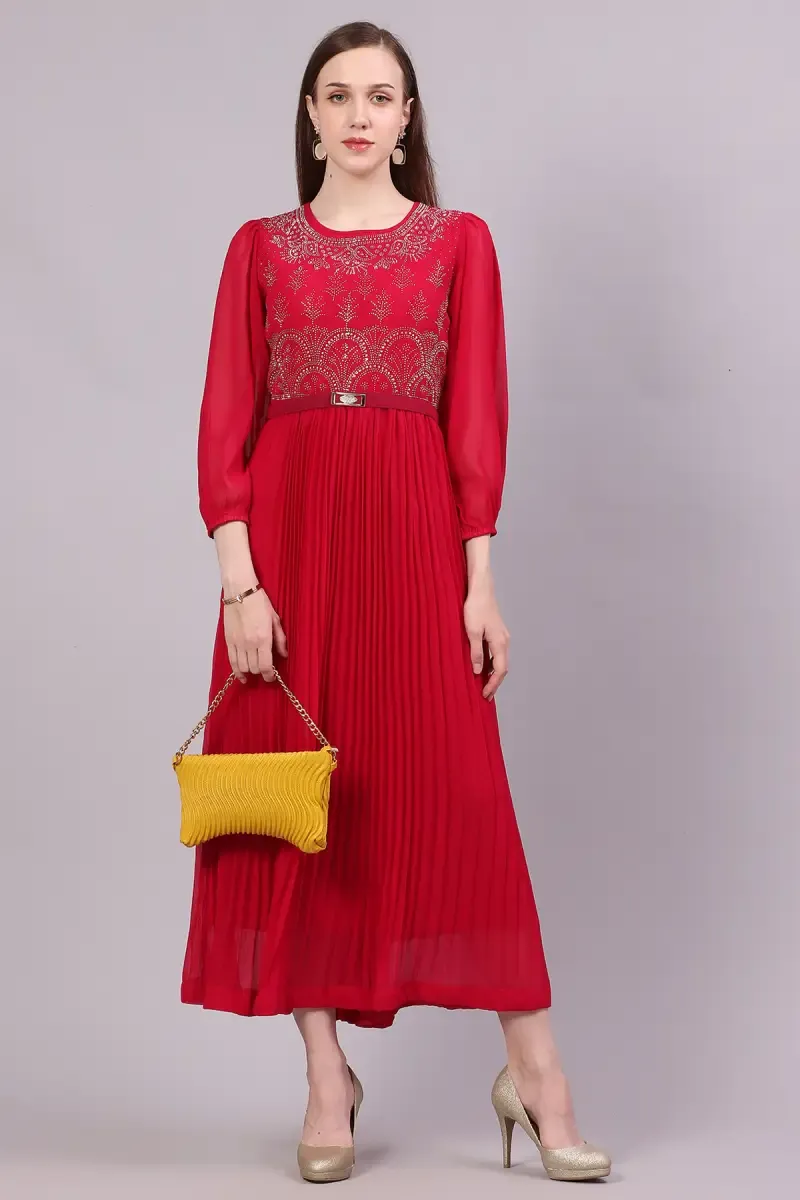 Chiffon Sequined Flared Gown for Women 018024MDEEPIN