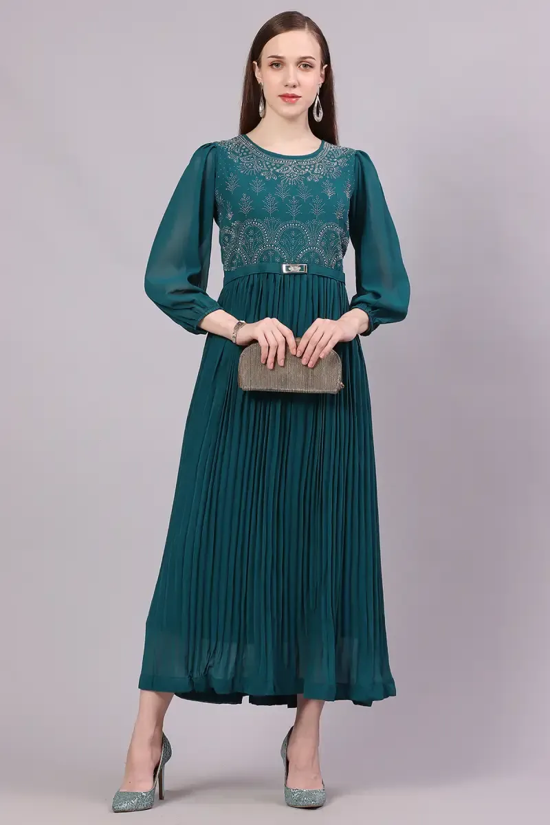 Chiffon Sequined Flared Gown for Women 018024XXLGRE