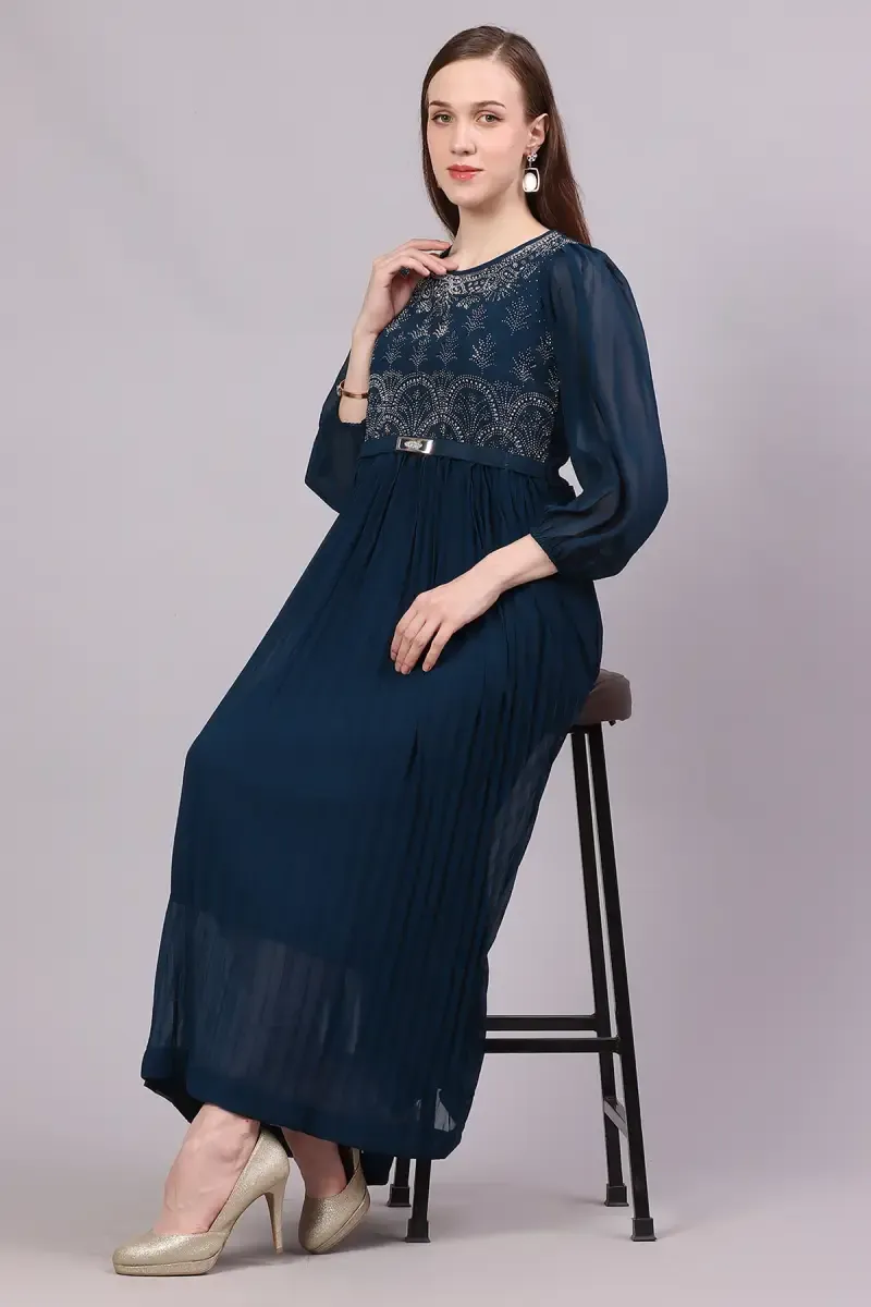 Chiffon Sequined Flared Gown for Women 018024XXLTEA