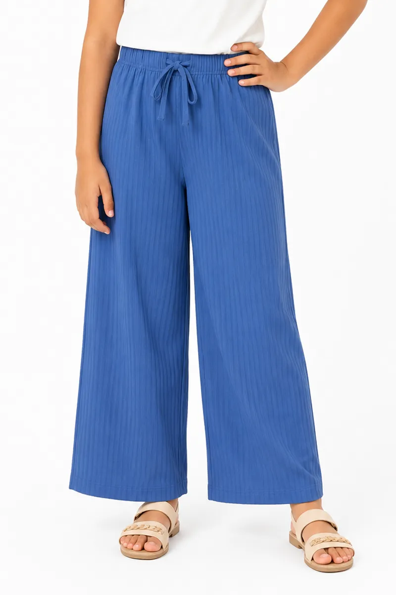 Girl's Lycra Solid Palazzos 018027BLU1516YRS