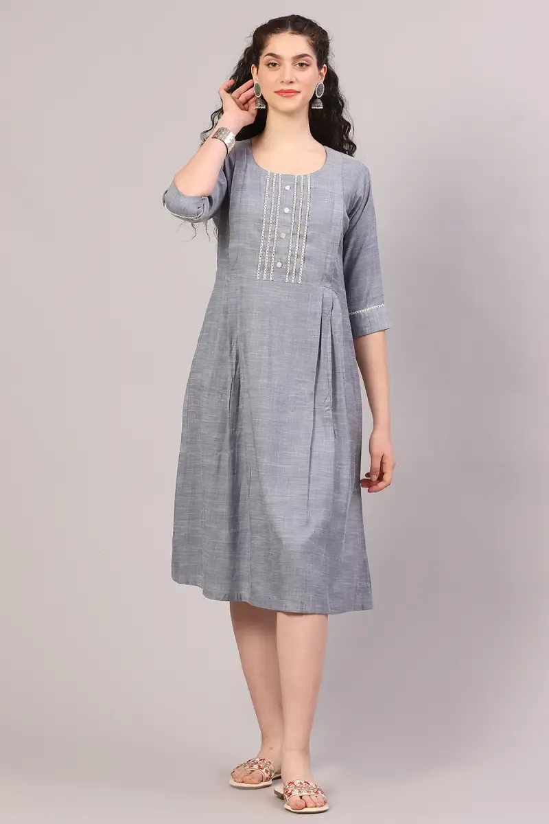 Cotton Blend Solid Maternity Kurti for Women 018031XXLGRE