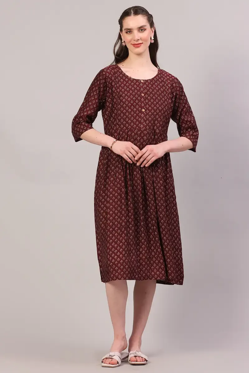 Cotton Blend Ethnic Motifs Print Maternity Kurti for Women 018035XLWIN