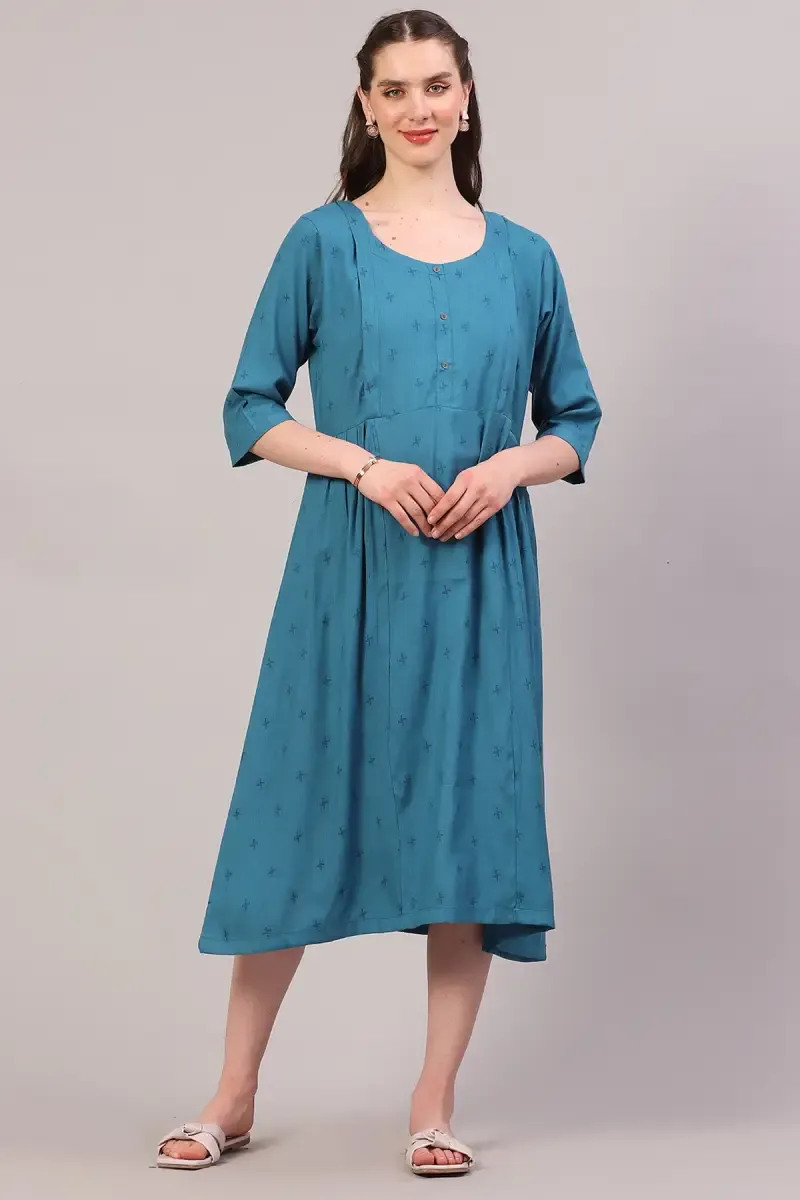 Cotton Blend Abstract Print Maternity Dress for Women