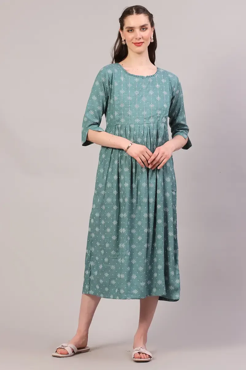 Cotton Blend Bandhani Print Maternity Dress for Women 018041XLGRE
