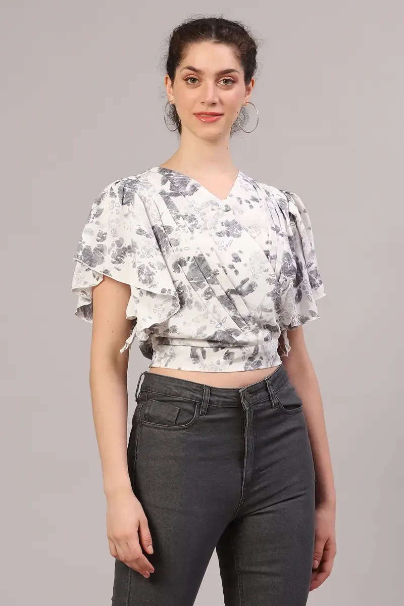 Georgette Abstract Printed Top for Women 018044LBLA
