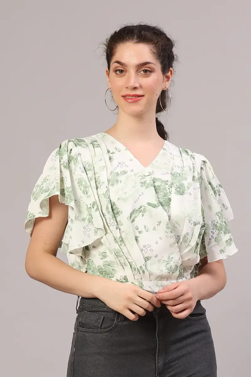 Georgette Abstract Printed Top for Women 018044LGRE