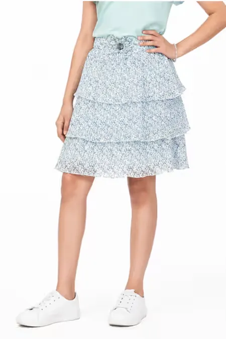 Girls Georgette Printed Tiered Skirt 0180491516YRSBLU