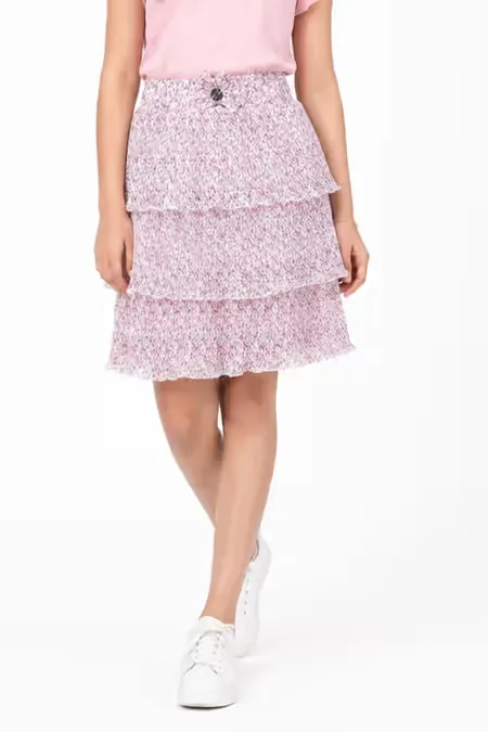 Girls Georgette Printed Tiered Skirt 018049910YRSPIN
