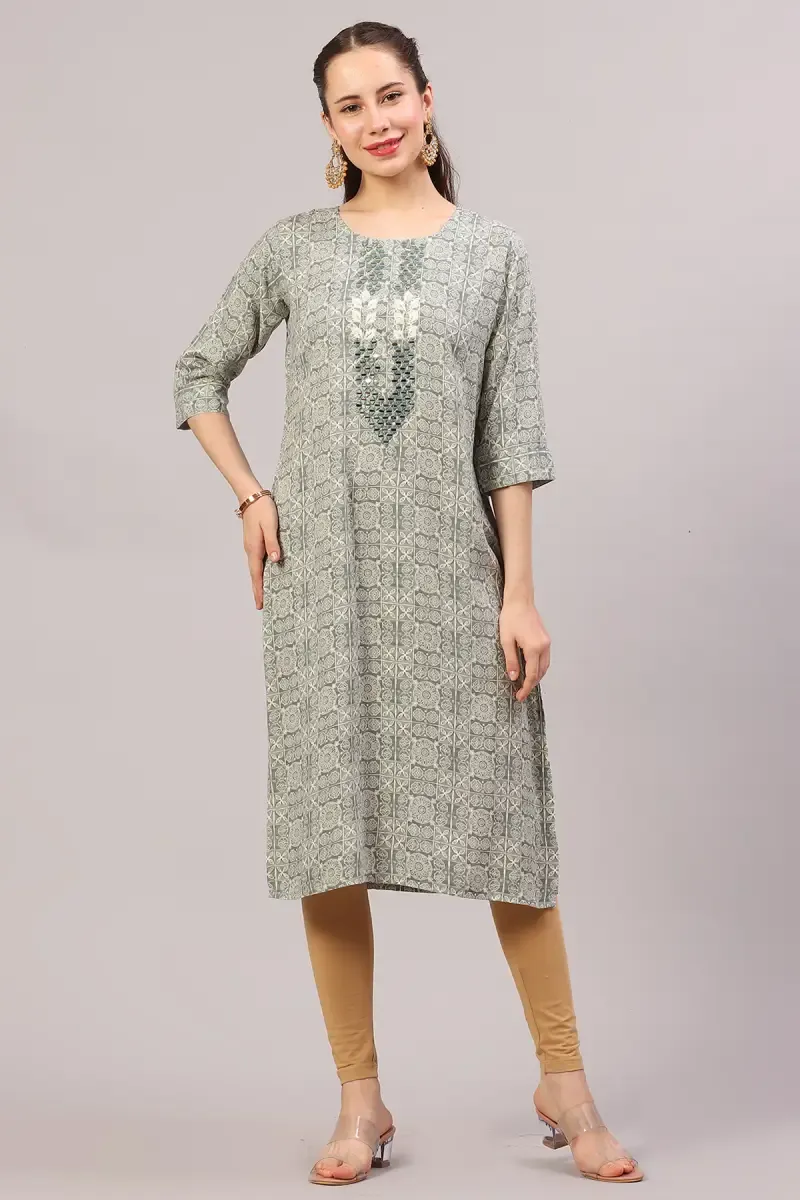 Rayon Printed Kurta for Women  018050XXLGRE
