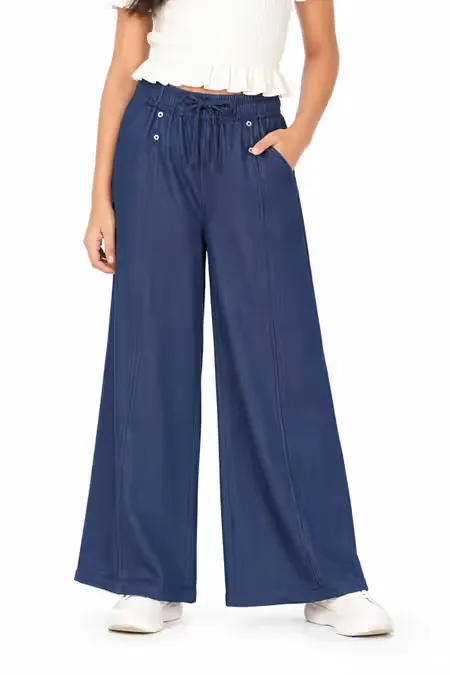 Girl's Denim Solid Palazzos 018052NAVBLU910YRS