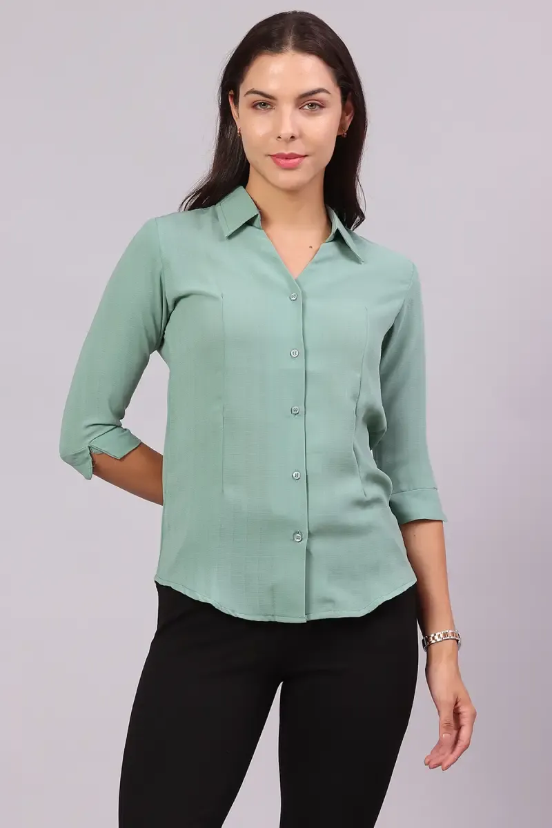 Georgette Solid Shirt for Women 018053MSEAGRE