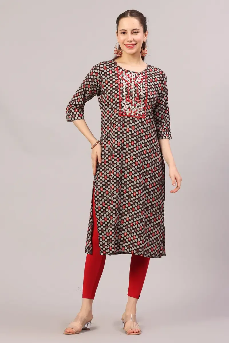 Rayon Printed Kurta for Women 018054XXLBLA - Black kurti - XXL kurti