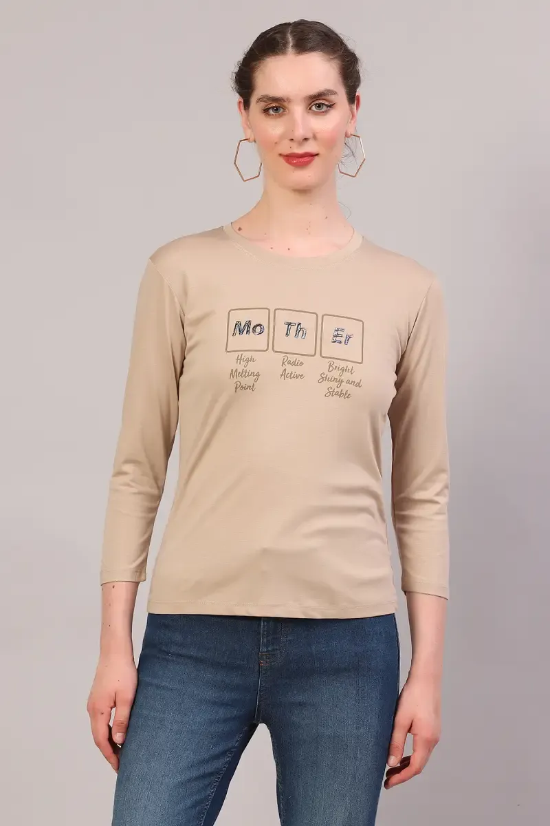 Cotton Blend Printed T-Shirt for Women 018084XXLBEI