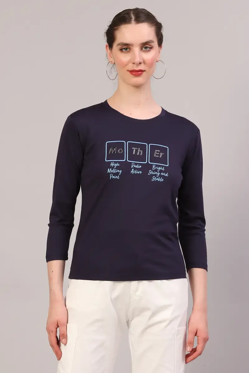 Cotton Blend Printed T-Shirt for Women 018084XXLNAVBLU