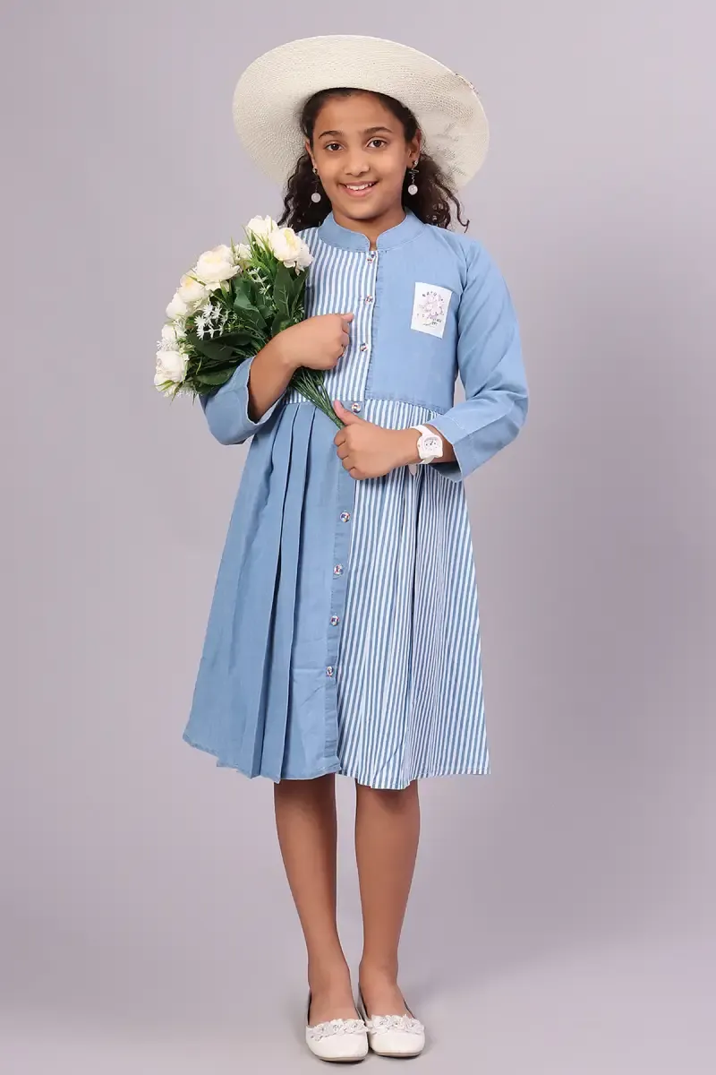Girl's Denim Striped Dress (3 - 16 Yrs)