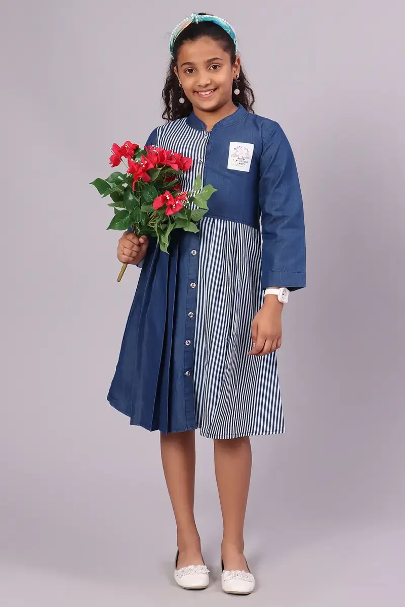 Girl's Denim Striped Dress (3 - 16 Yrs)